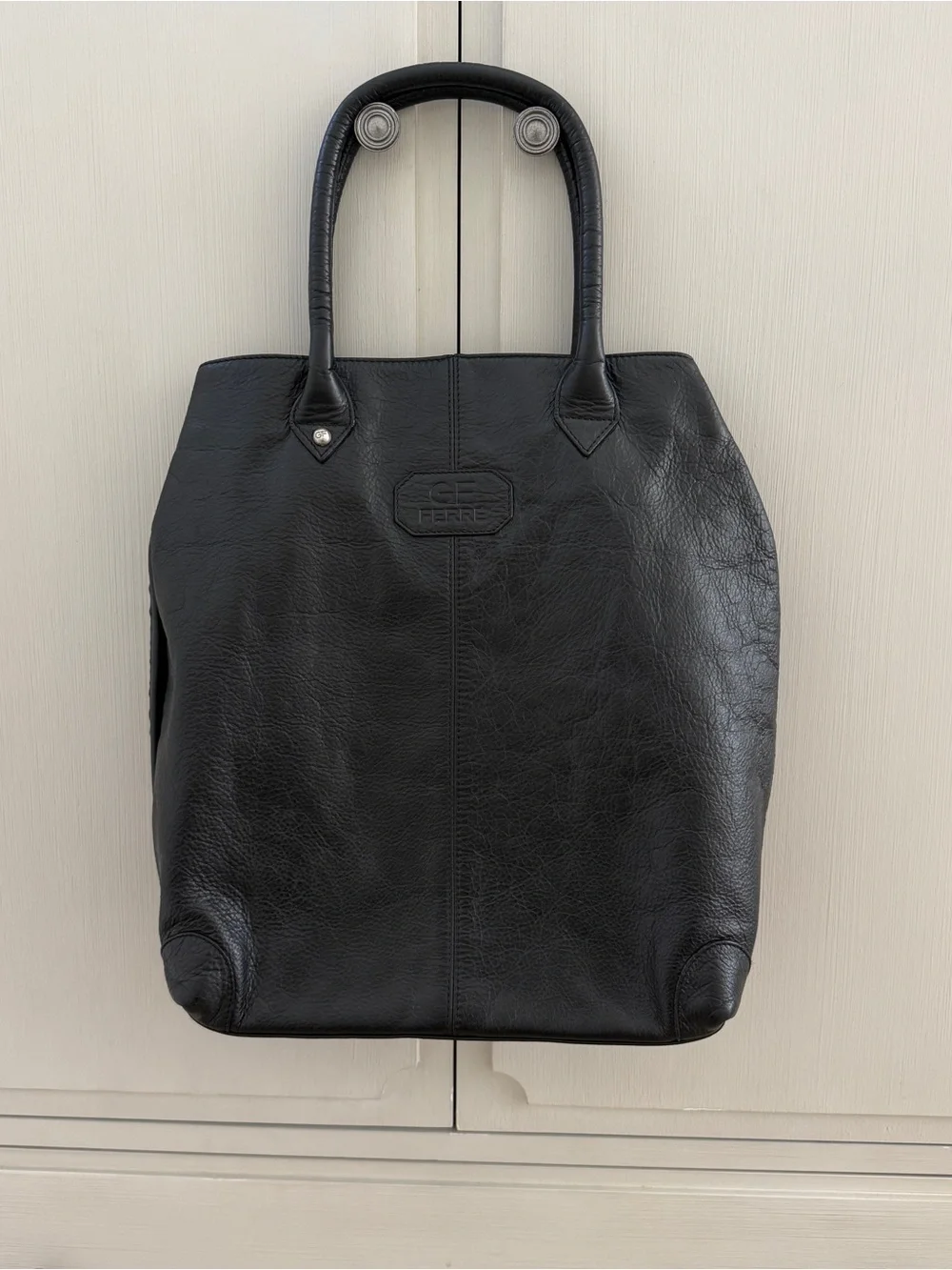 GF Ferre Leather Black Unisex Tote Bag Purse